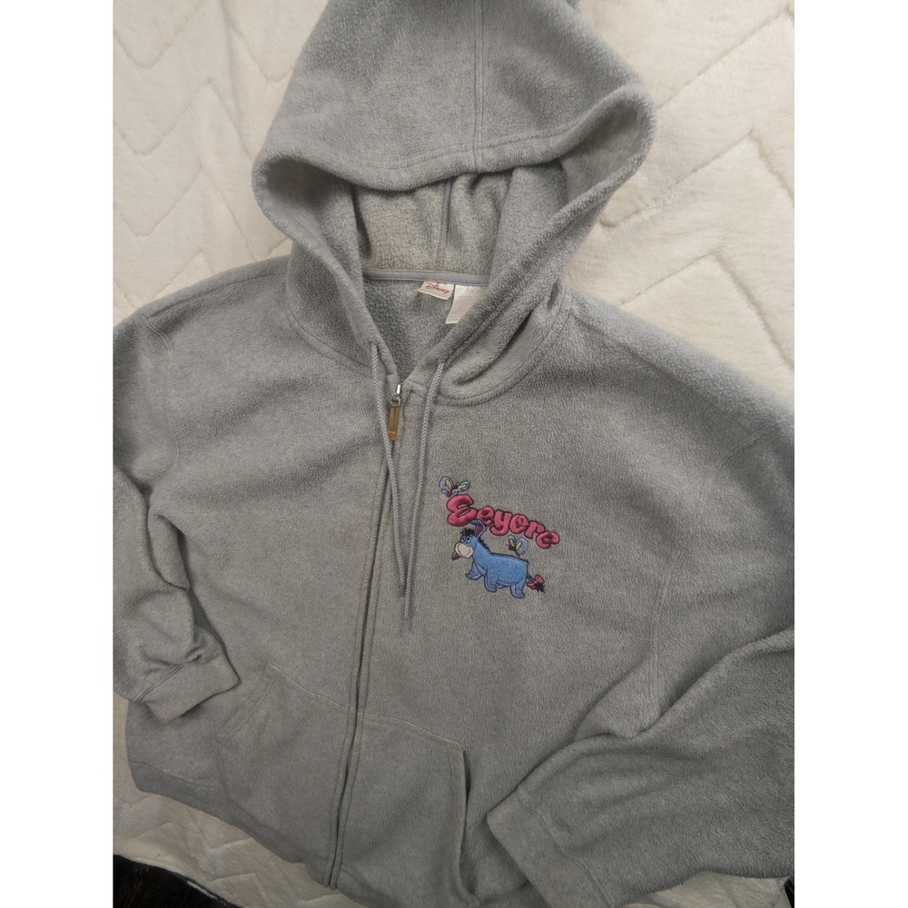 Disney Eeyore Fleece Zip Up Hoodie Gray Embroidered Plus Size 3X Winnie the Pooh